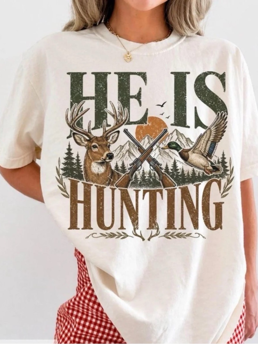 Cream He Is Hunting Short Sleeve Graphic Tee